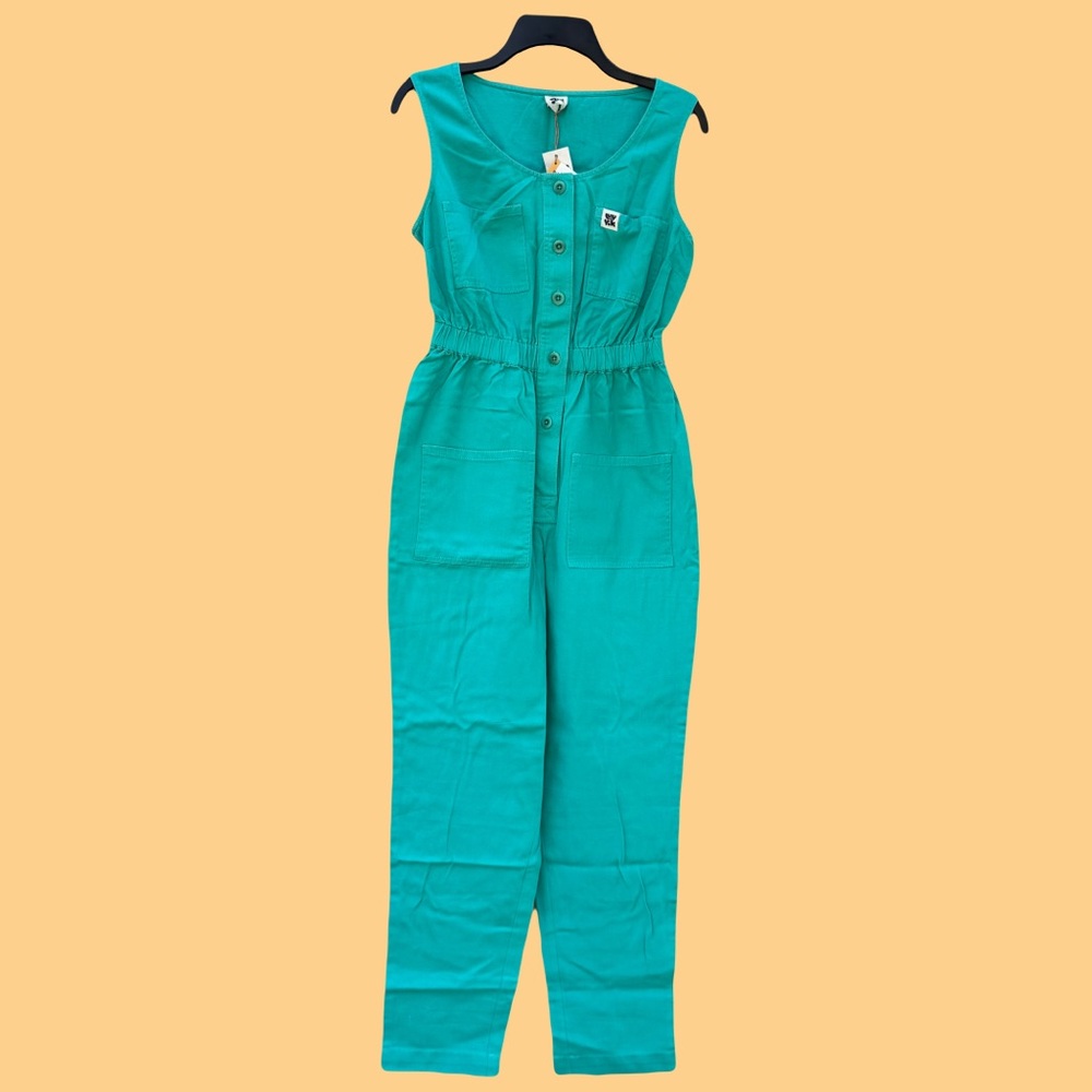 Juni Organic Twill Boilersuit In Turquoise